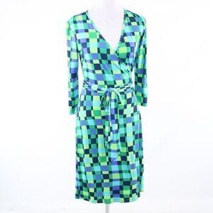 Lesley Evers green blue wrap dress XS